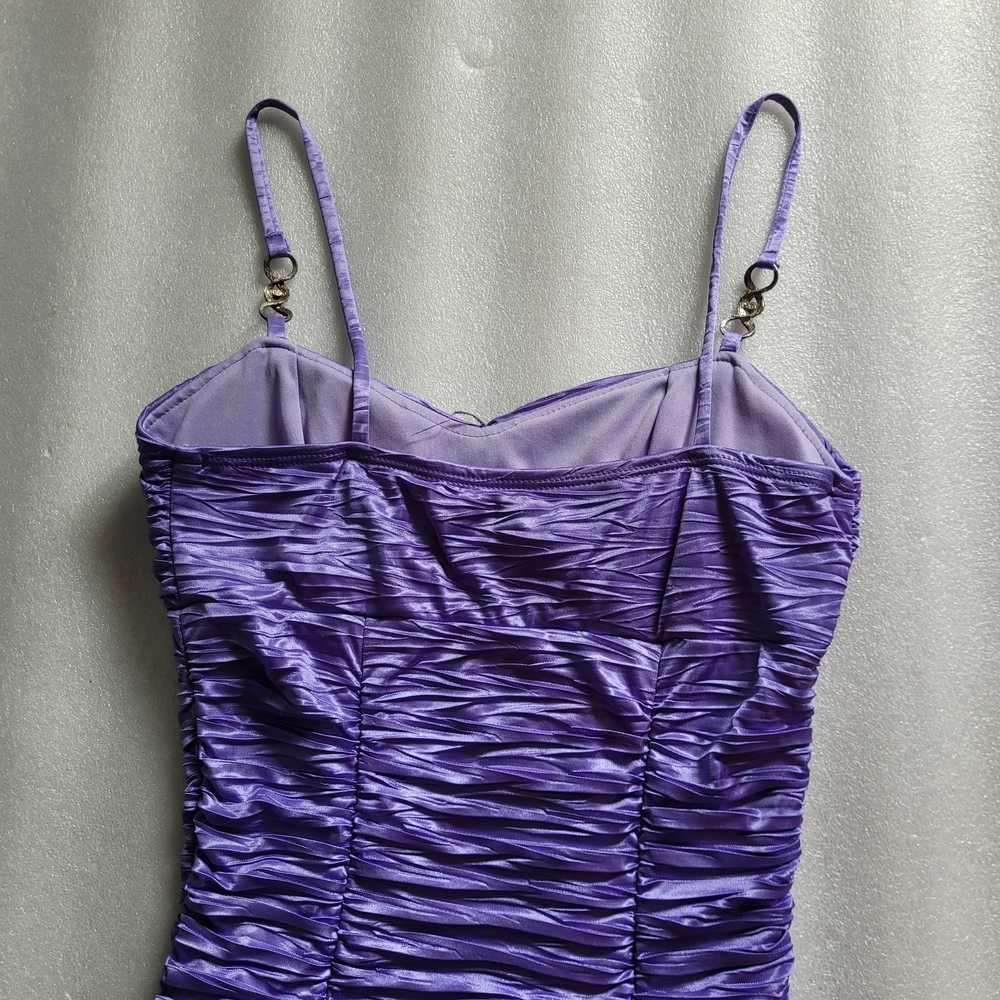 Vintage Y2K Le Chateau Ruched Bodycon Dress McBling Rhinestones Purple Small - Picture 7 of 14